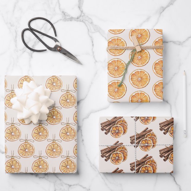 Feuille De Papier Cadeau Crème Blush Oranges Fruit Noël (Recto)