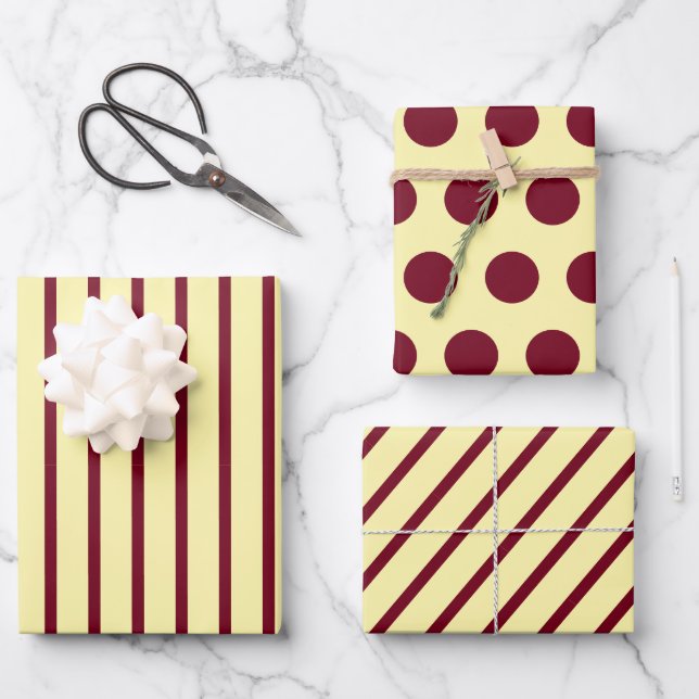 Feuille De Papier Cadeau Crème Bourgogne point circulaire (Recto)