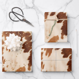 Feuille De Papier Cadeau Crème Brown Cowhide Gold Tree