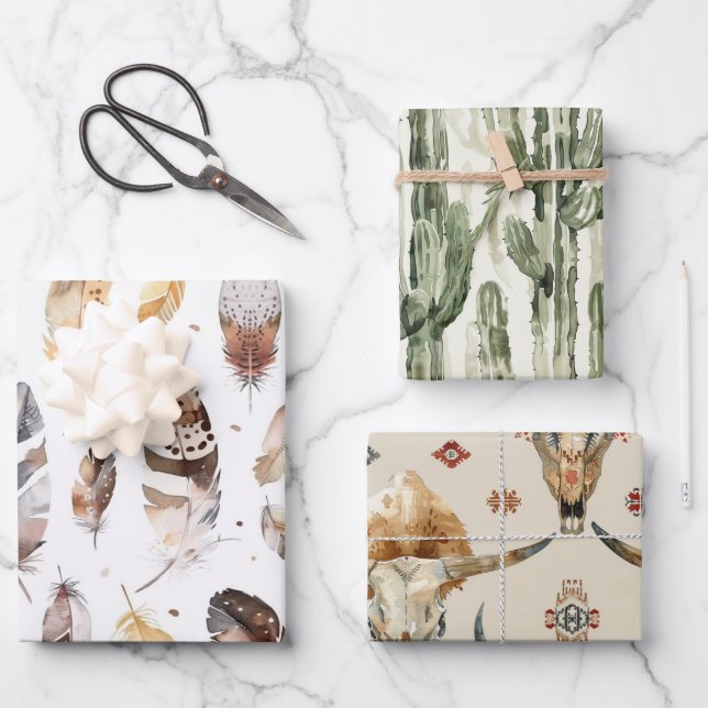 Feuille De Papier Cadeau Crème Brown Plumes indigènes tribales Anniversaire (Recto)