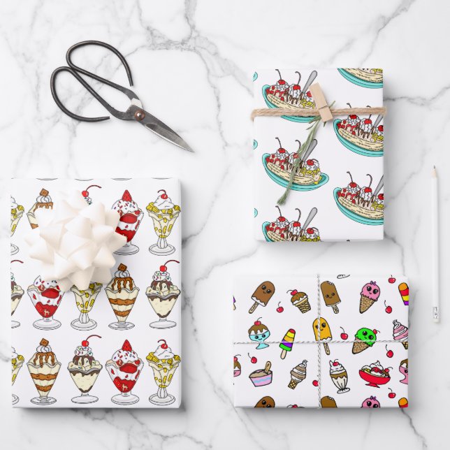 Feuille De Papier Cadeau Crème de glace à thème Anniversaire (Recto)