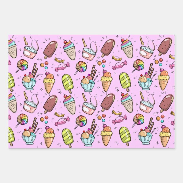Feuille De Papier Cadeau Crème de glace bonbon rose (Devant)