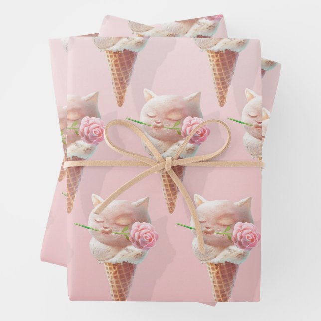 Feuille De Papier Cadeau Crème de glace Kitty - Rosy & Dreamy (En situation)