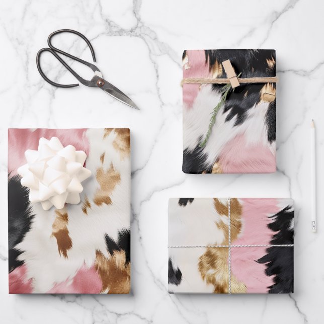 Feuille De Papier Cadeau Crème d'or rose noir vachette (Recto)