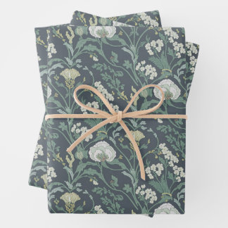Feuille De Papier Cadeau Crème florale Art nouveau vert