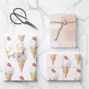 Feuille De Papier Cadeau Crème glacée Cone fraise Anniversaire