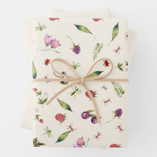 Feuille De Papier Cadeau Crème moderne tendance Insectes Fleurs sauvages de