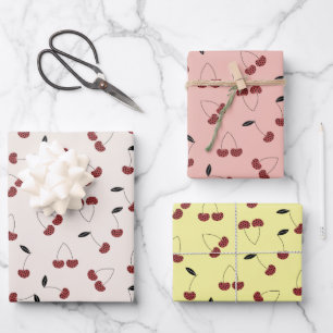 Feuille De Papier Cadeau Crème Motif Polka Dot Cerise Blanc Jaune Rose