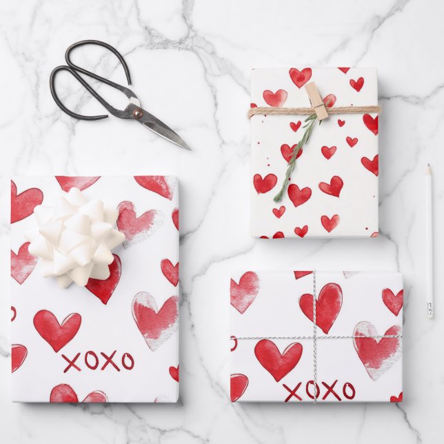 Feuille De Papier Cadeau Crème Rouge Chic Saint-Valentin Amour (Recto)