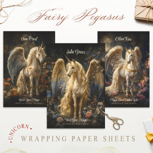 Feuille De Papier Cadeau Crème vintage Unicorn Pegasus Imaginaire floral