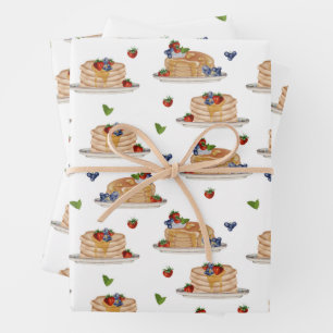 Feuille De Papier Cadeau Crêpes à l'aquarelle Baies Petit déjeuner Brunch