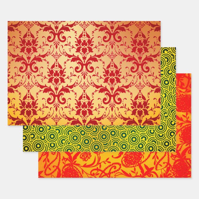 Feuille De Papier Cadeau Crimson Damask, Pescara et Paisley Pearls (Lot)
