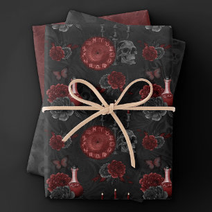 Feuille De Papier Cadeau Crimson magique Zodiac   Rose de crâne gothique ro