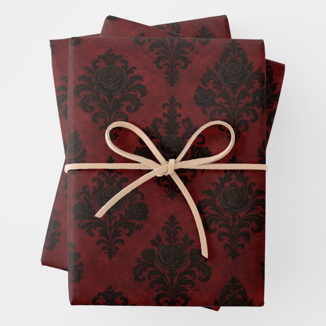 Feuille De Papier Cadeau Crimson Nocturne Bloom Victorian (En situation)