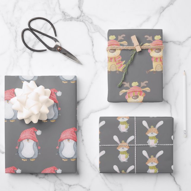 Feuille De Papier Cadeau Critère d'hiver Trio Holiday (Recto)