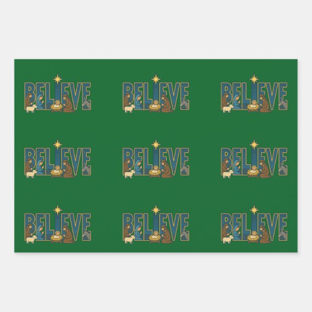 Feuille De Papier Cadeau Croire nativité  (Devant)