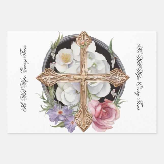 Feuille De Papier Cadeau Croix et Écritures pour Condolences (Devant)