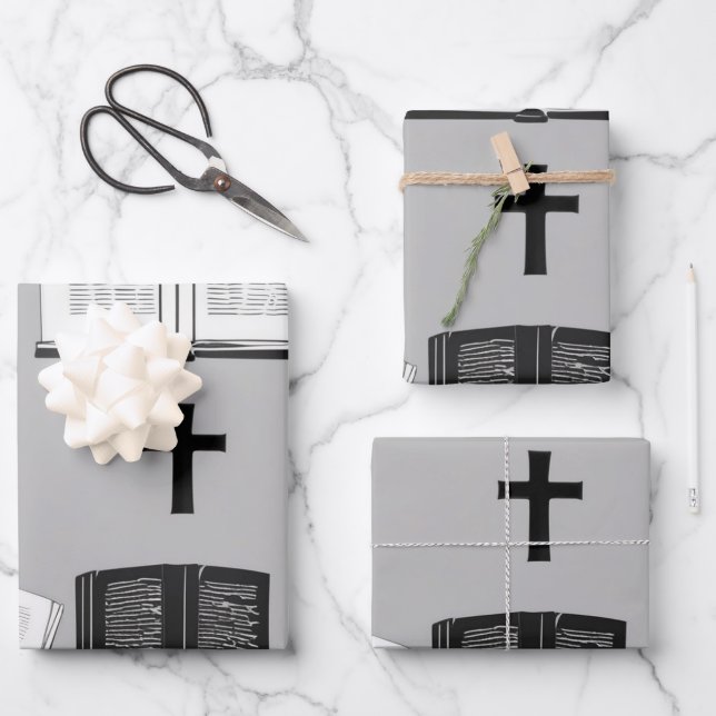 Feuille De Papier Cadeau Croix et révérence biblique (Recto)