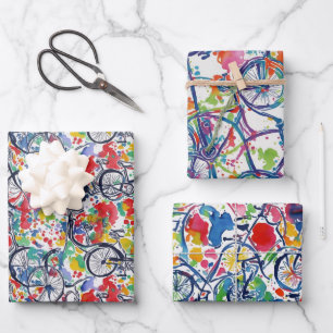 Feuille De Papier Cadeau Croquis de vélo de couleur amusant et tendance Mot