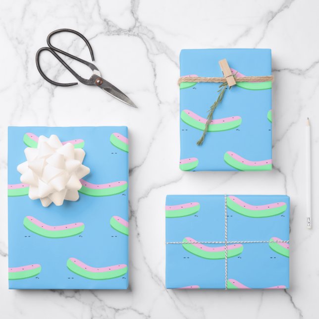 Feuille De Papier Cadeau Croûte de pastèque et semences Kawaii (Recto)