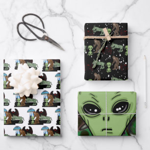 Feuille De Papier Cadeau Cryptozoologie Cryptids Big Foot Alien Mothman