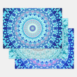 Feuille De Papier Cadeau Crystal Blue Floral Mandala