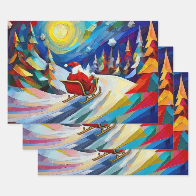 Feuille De Papier Cadeau Cubisme Santa Noël Vacances  (Lot)