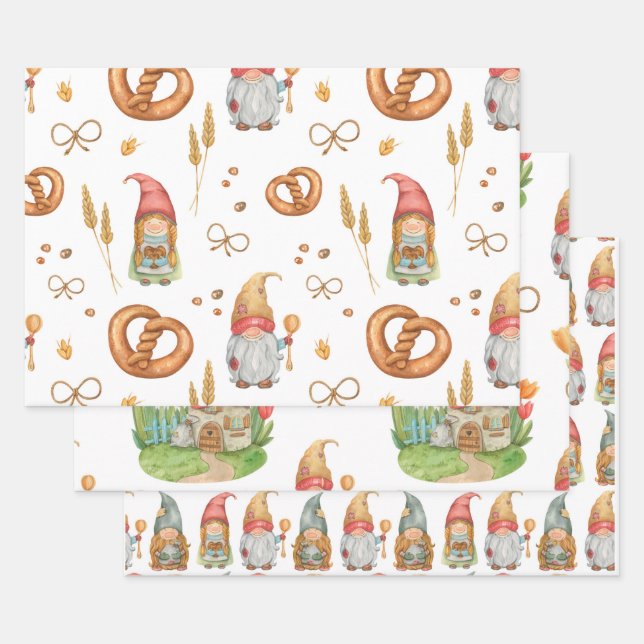Feuille De Papier Cadeau Cuisine Quirky Gnomes de Noël de vacances (Lot)