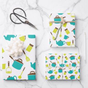 Feuille De Papier Cadeau Cuisine Rétro Pots Décoratifs Places Ustensiles Th