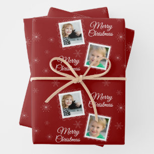 Feuille De Papier Cadeau Custom 2 Photos Design de Noël en rouge