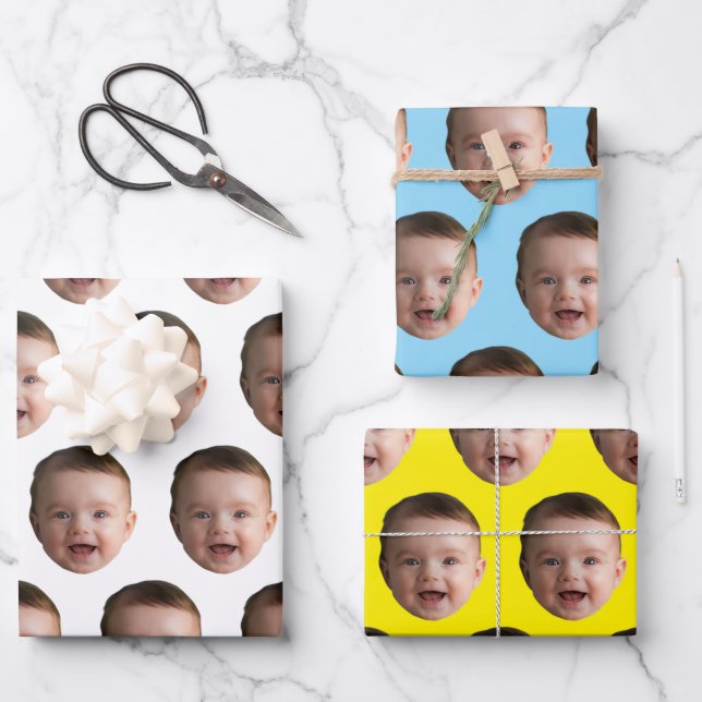 Feuille De Papier Cadeau Custom Baby Face, Funny custom photo (Recto)