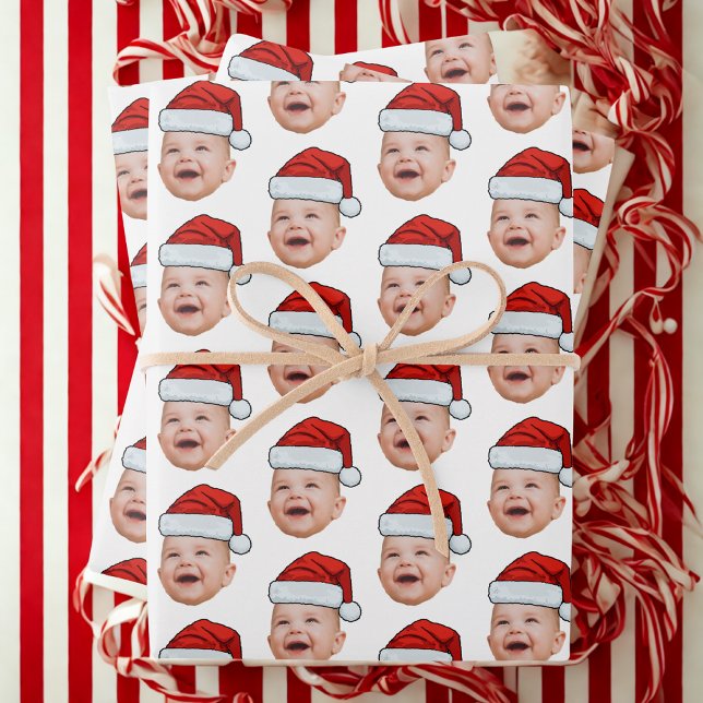 Feuille De Papier Cadeau Custom Christmas Santa Hat Face Photo Wihte (Créateur téléchargé)
