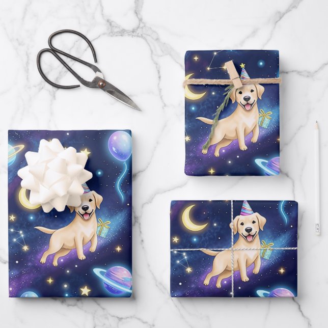 Feuille De Papier Cadeau custom Galaxy Labrador Retriever birthday party (Recto)