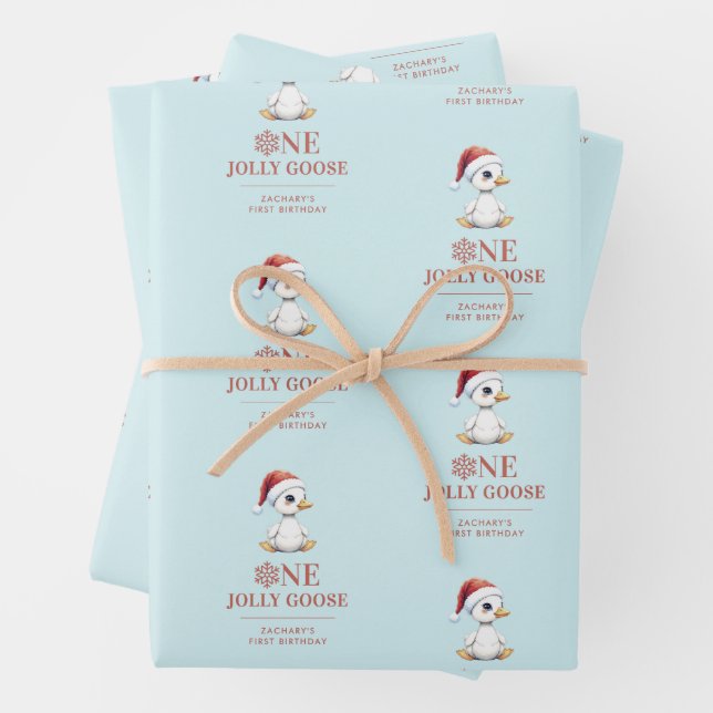 Feuille De Papier Cadeau Custom One Jolly Goose December First Birthday (En situation)