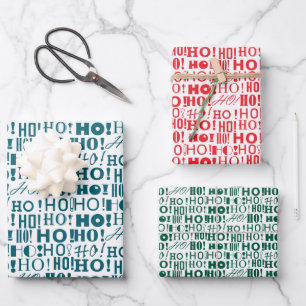 Feuille De Papier Cadeau Custom Red Green et Blue Père Noël HO! Oh ! Oh !
