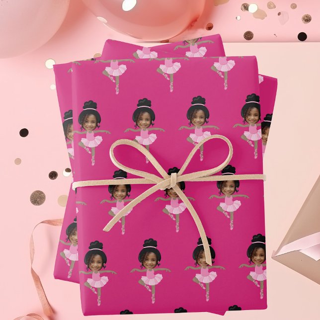 Feuille De Papier Cadeau Cute African American Ballerina Custom Kids Photo (Créateur téléchargé)