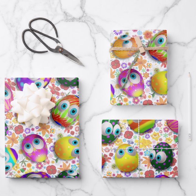 Feuille De Papier Cadeau Cute and Funny Easter Eggs Cartoon (Recto)