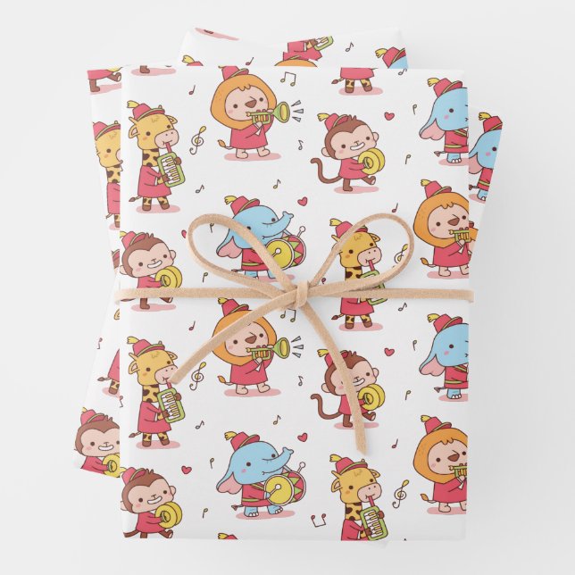 Feuille De Papier Cadeau Cute Animals Marching Musique Anniversaire de enfa (En situation)
