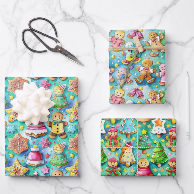 Feuille De Papier Cadeau Cute aquarelle Cartographie pain d'épice Cookie (Recto)