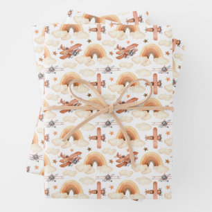 Feuille De Papier Cadeau Cute aquarelle Rainbow Motif d'avion