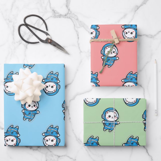 Feuille De Papier Cadeau Cute Astronaut Cat Custom Photo Wrapping Paper (Recto)