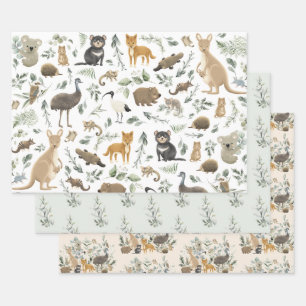 Feuille De Papier Cadeau Cute Australian Animals Verdure Anniversaire Baby