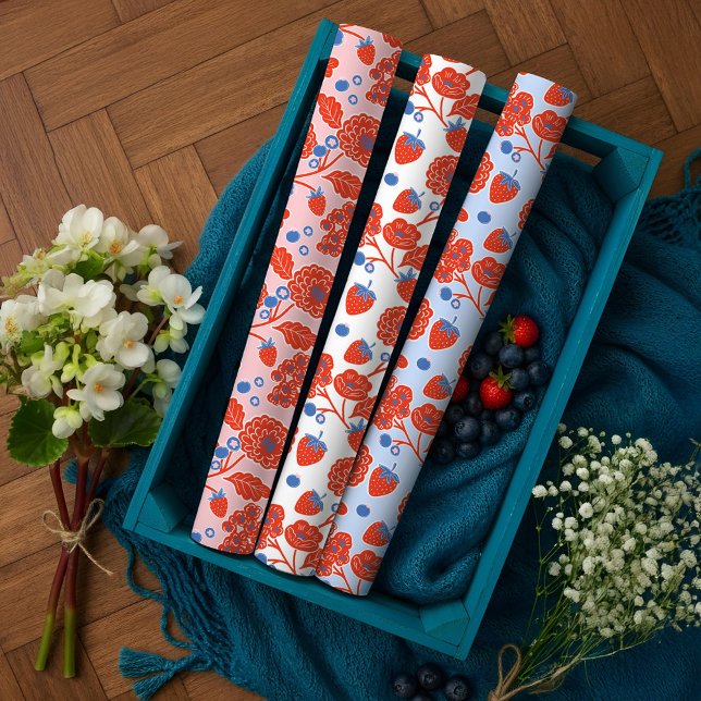 Feuille De Papier Cadeau Cute Berry Sweet Strawberry Blueberry Baby Shower  (Cute Berry Sweet Strawberry Blueberry Baby Shower Wrapping Paper Sheets)