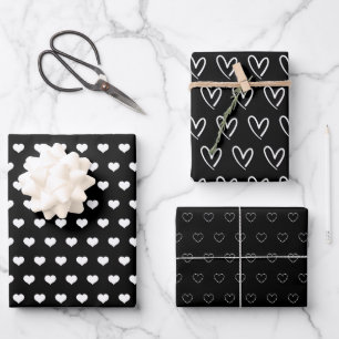 Feuille De Papier Cadeau Cute Black White Hearts Motif Valentine Moderne