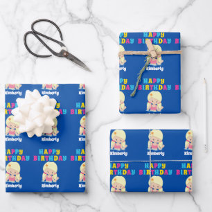 Feuille De Papier Cadeau Cute Blonde nage fille Anniversaire de enfant pers