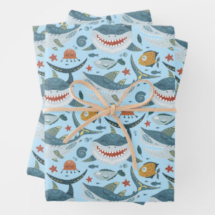 Feuille De Papier Cadeau Cute Blue Shark Anniversaire Garçons Merci Cadeau