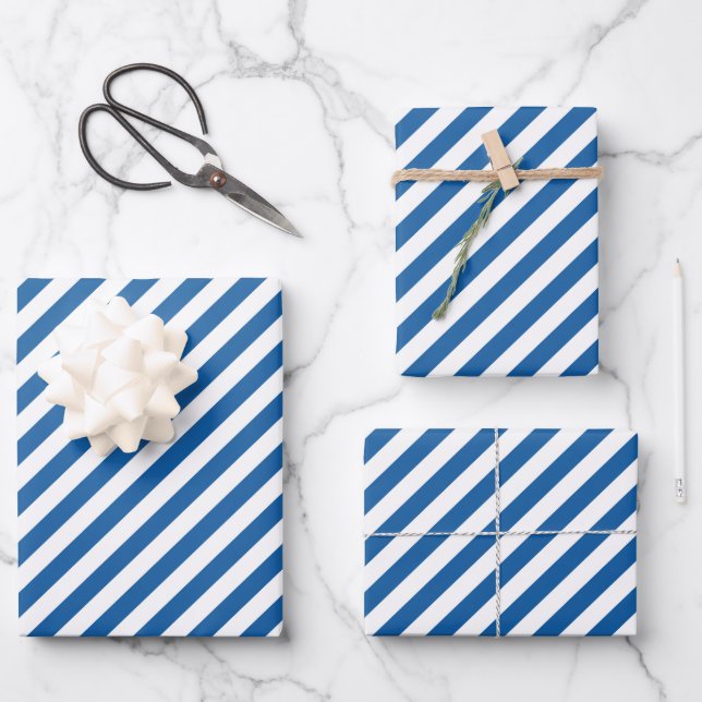 Feuille De Papier Cadeau Cute blue white stripe pattern tiled (Recto)