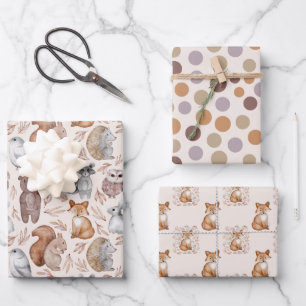 Feuille De Papier Cadeau Cute Bois animaux Aquarelle Anniversaire