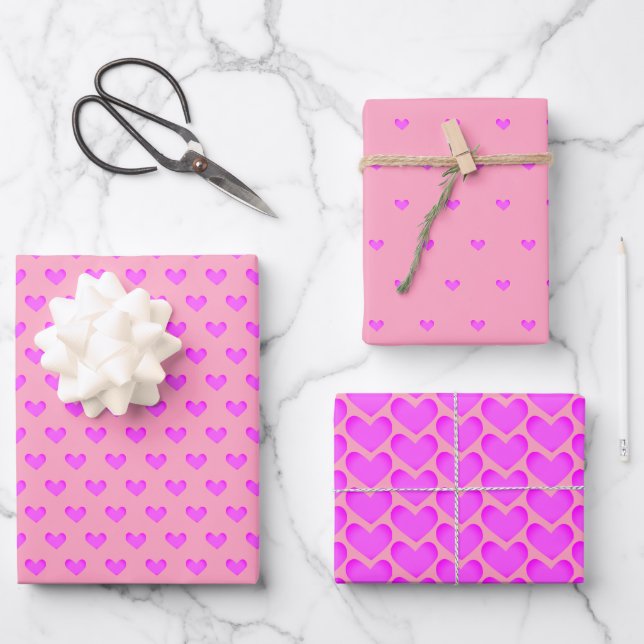Feuille De Papier Cadeau Cute Bubblegum Rose Lilac Coeurs d'amour Valentine (Recto)