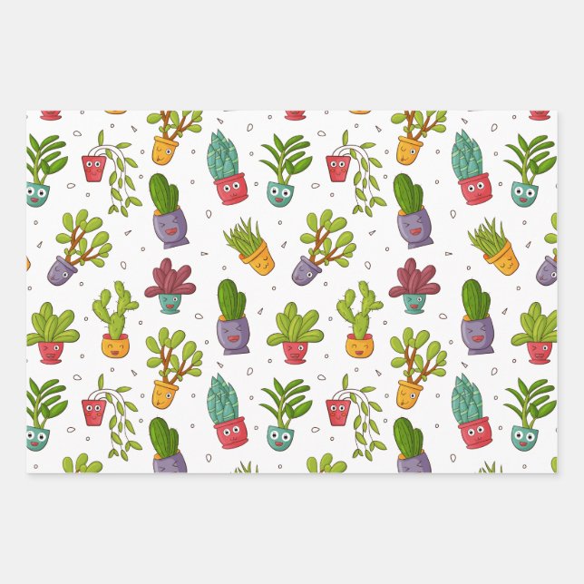 Feuille De Papier Cadeau Cute Cactus Nature Succulents Motif (Devant)